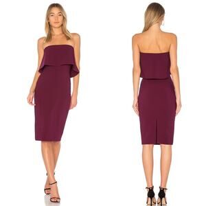 LIKELY Driggs Strapless Body Con Fitted Cocktail Midi Dress in Plum (Sz 4)